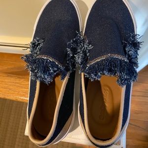 See by Chloe denim fringed slip on sneaker